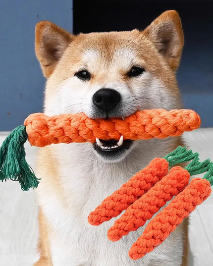 Bawełniana zabawka dla psa – sznur do gryzienia w kształcie marchewki, czyszczenie zębów i zabawa