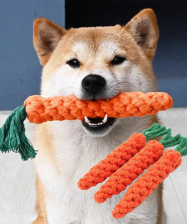 Bawełniana zabawka dla psa – sznur do gryzienia w kształcie marchewki, czyszczenie zębów i zabawa