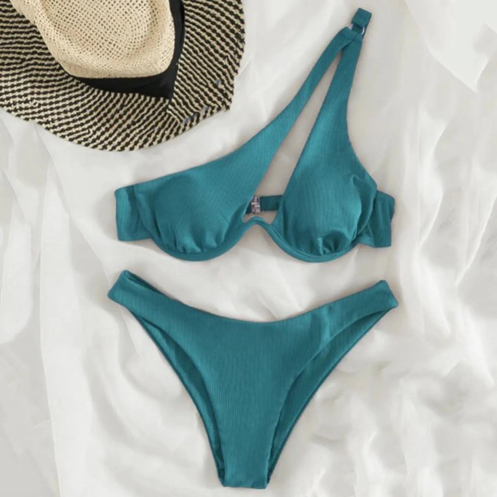 Dwuczęściowy strój kąpielowy bikini asymetryczny z fiszbinami