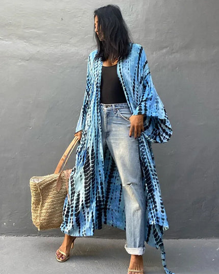 Długie kimono plażowe boho – narzutka damska na lato | Klenti