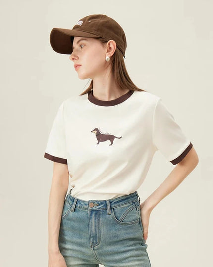 Damski T-shirt bawełniany z jamnikiem