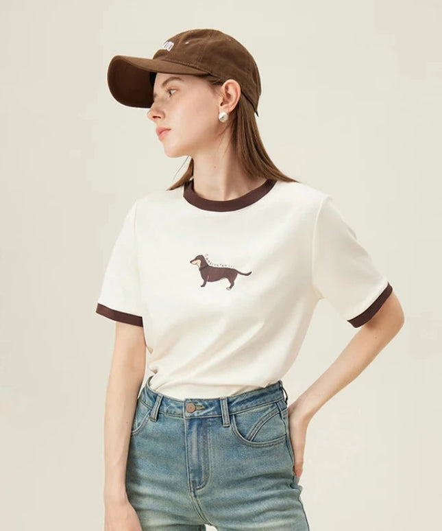 Damski T-shirt bawełniany z jamnikiem