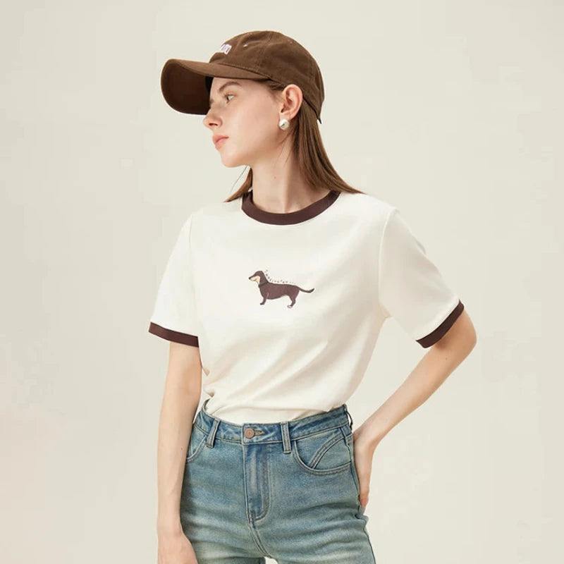 Damski T-shirt bawełniany z jamnikiem