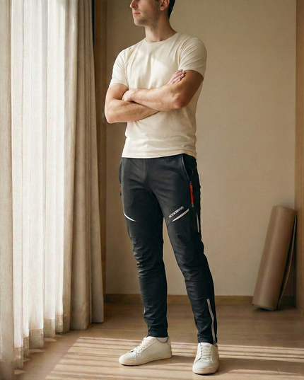 Sportowe dresy męskie dopasowane z odblaskami