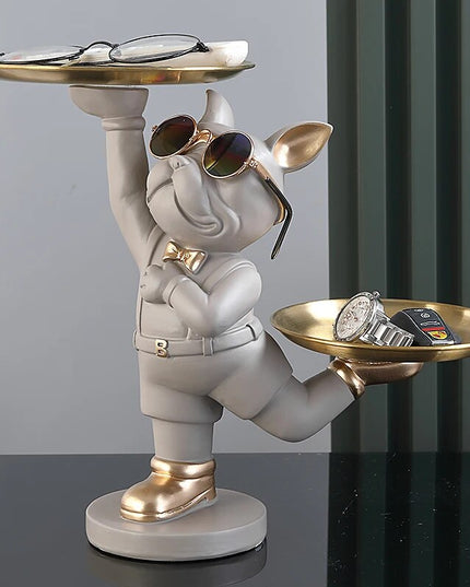 Figurka funkcjonalna buldog francuski z dwiema tacami