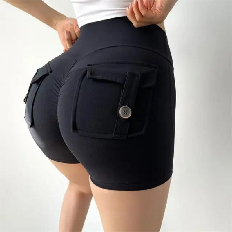 Sportowe legginsy damskie z kieszeniami - krótki krój