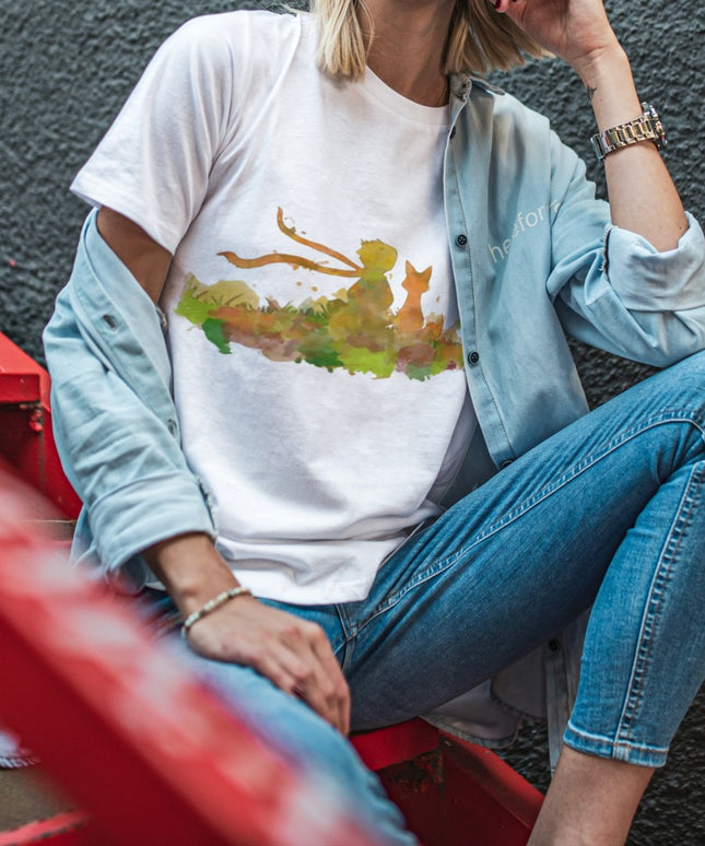 Damski T-shirt z tęczowym motywem Małego Księcia