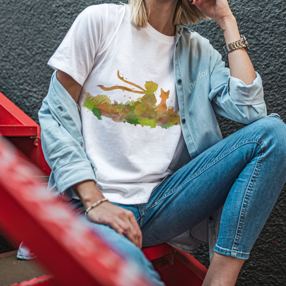 Damski T-shirt z tęczowym motywem Małego Księcia