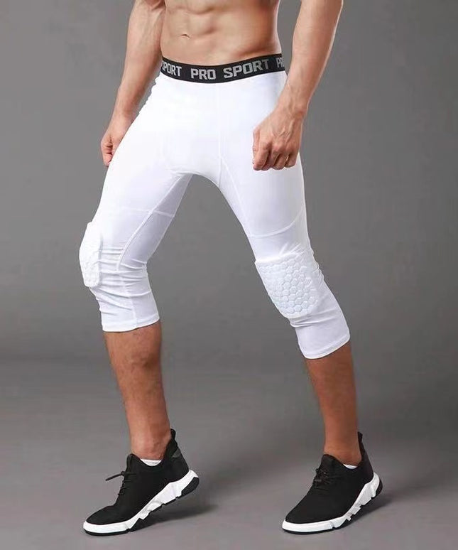 Sportowe legginsy męskie o długości 3/4 z ochraniaczami na kolana