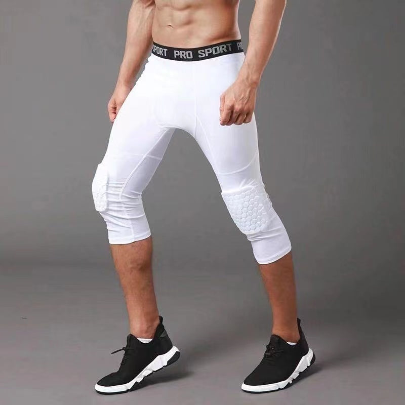Sportowe legginsy męskie o długości 3/4 z ochraniaczami na kolana