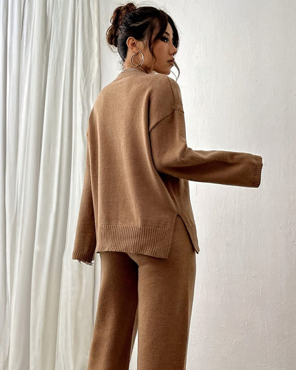 Komplet damski dzianinowy z długim rękawem