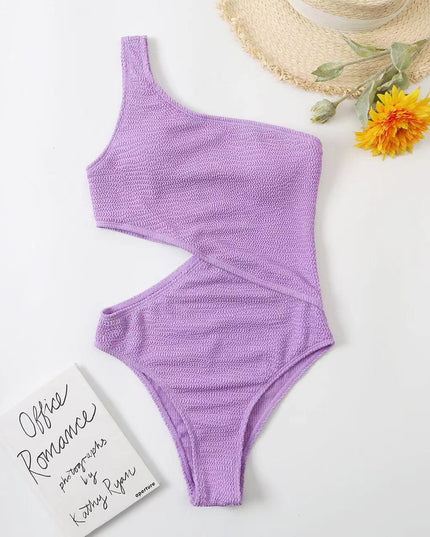 Jednoczęściowy strój kąpielowy asymetryczny z wycięciem na boku