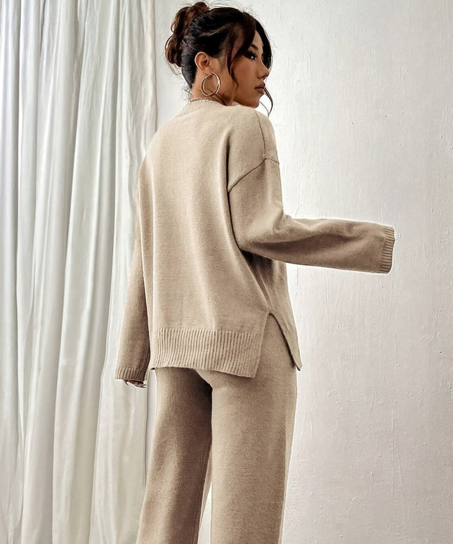 Komplet damski dzianinowy z długim rękawem