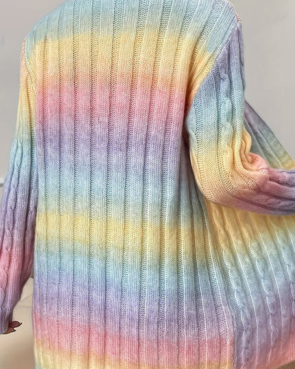 Damski sweter kardigan w tęczowym kolorze z domieszką wełny