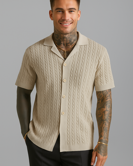 Męski dzianinowa button short-sleeved t-shirt