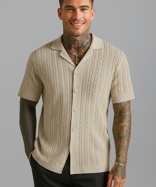 Męski dzianinowa button short-sleeved t-shirt