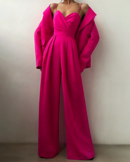 Elegancki damski kombinezon długi na cienkich ramiączkach