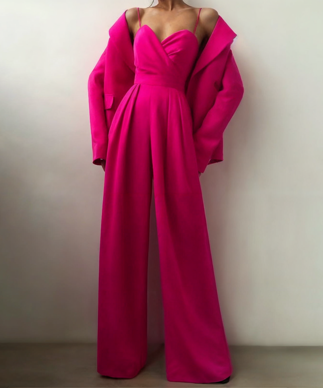 Elegancki damski kombinezon długi na cienkich ramiączkach