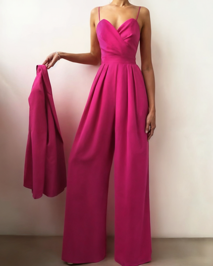 Elegancki damski kombinezon długi na cienkich ramiączkach