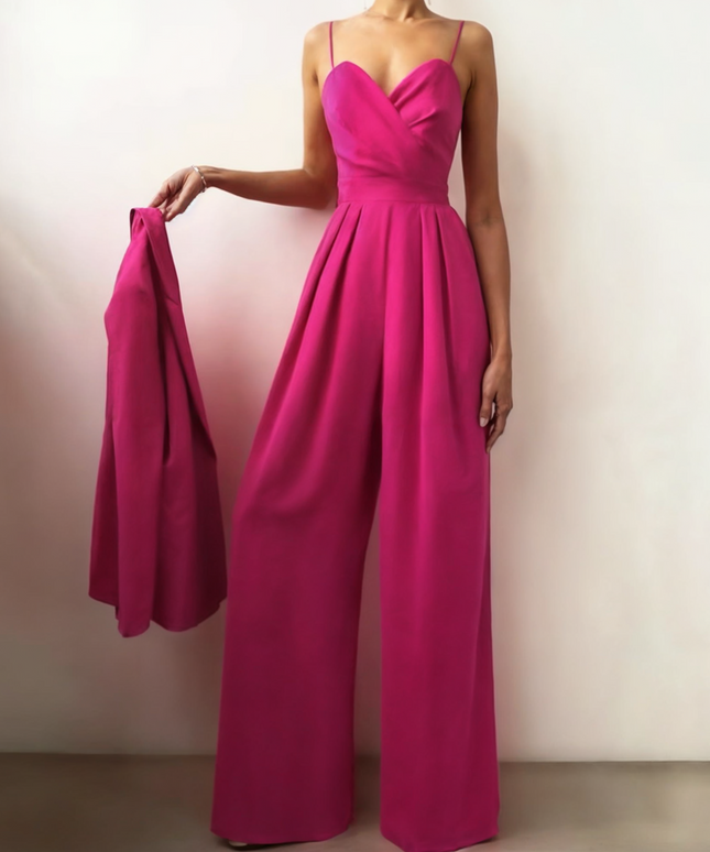 Elegancki damski kombinezon długi na cienkich ramiączkach