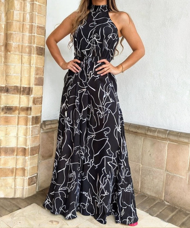 Damski kombinezon bez rękawów z szerokimi nogawkami