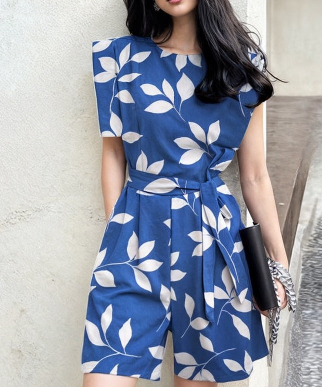 Damski kombinezon krótki z motywem liści