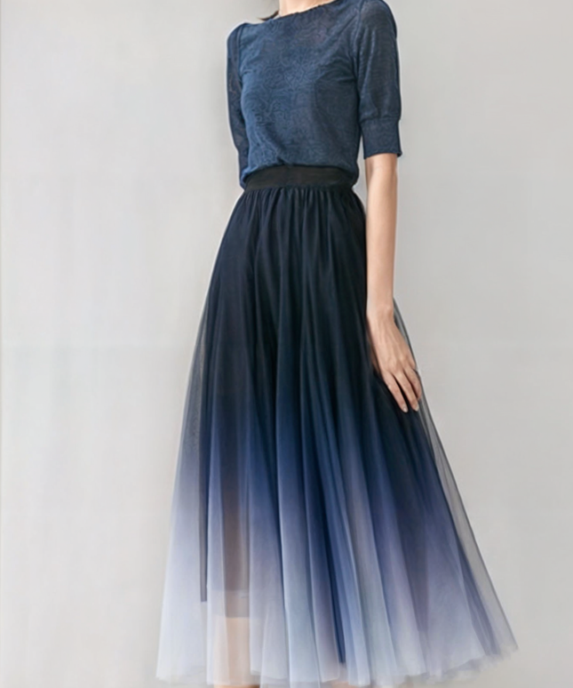 Spódnica midi tiulowa z efektem ombre