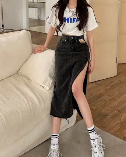 Spódnica midi jeansowa z rozcięciem