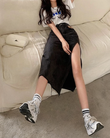 Spódnica midi jeansowa z rozcięciem