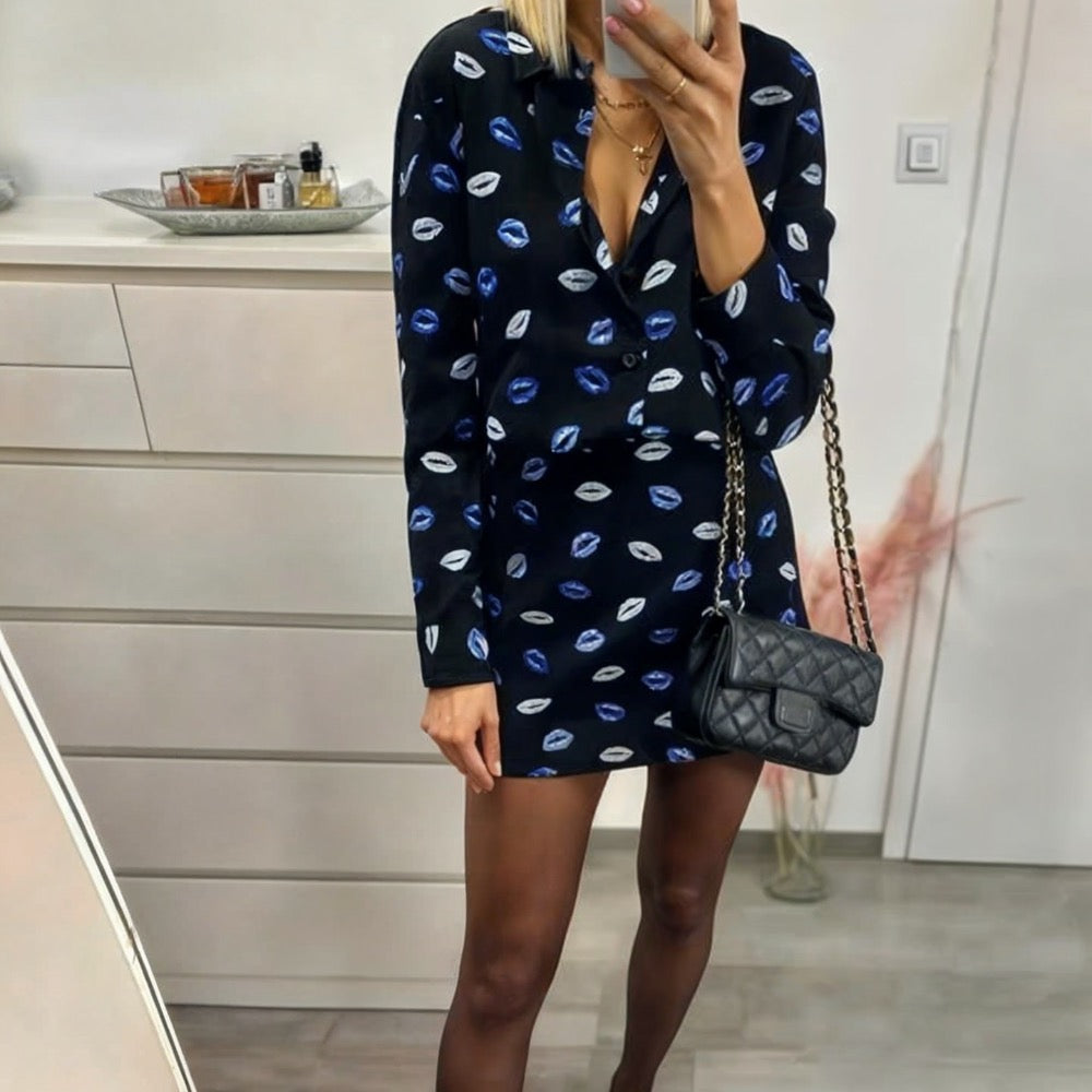 Elegancki komplet damski z koszulą i spódnicą mini