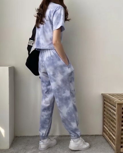 Komplet damski dresowy z topem z krótkim rękawem