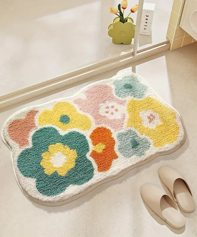 Miękka mata łazienkowa w kolorowe kwiaty