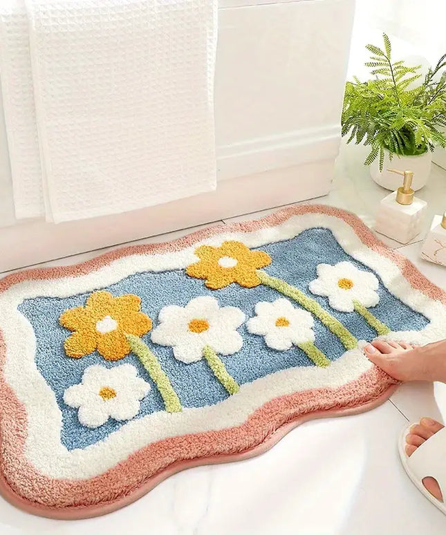 Mata łazienkowa z miękkiego włosia w kwiaty