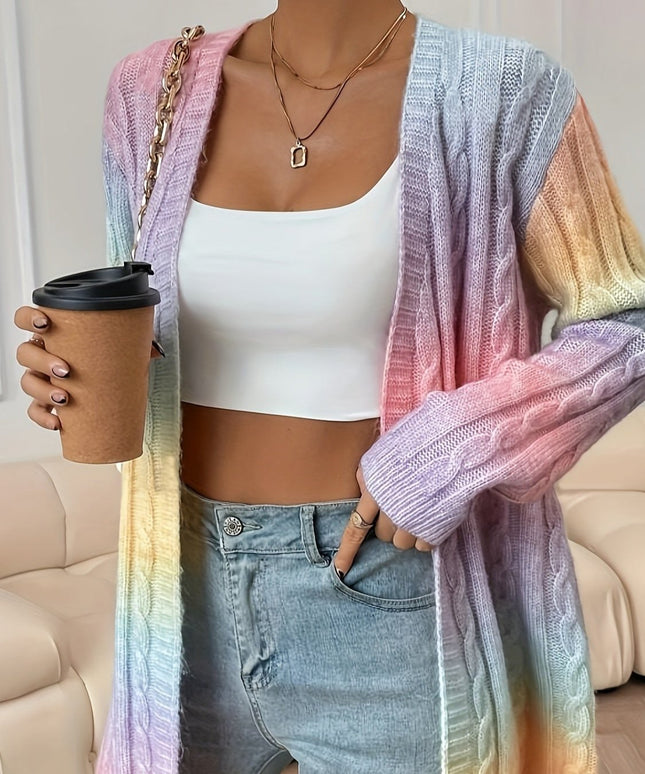 Damski sweter kardigan w tęczowym kolorze z domieszką wełny