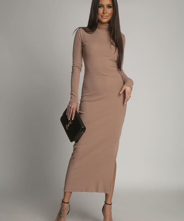 Bawełniany fitted sukienka maxi with cappuccino z golfem fg680