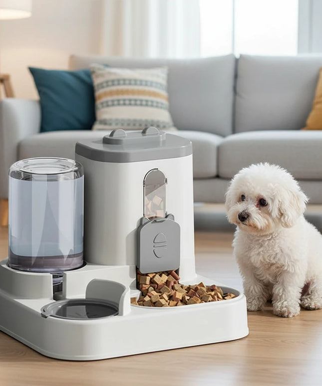 Automatyczny podajnik karmy dla psa z fontanną do wody