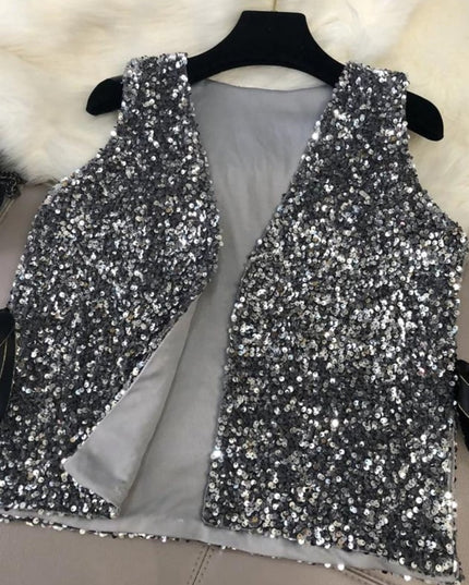 Kamizelka damska elegancka ozdobiona cekinami