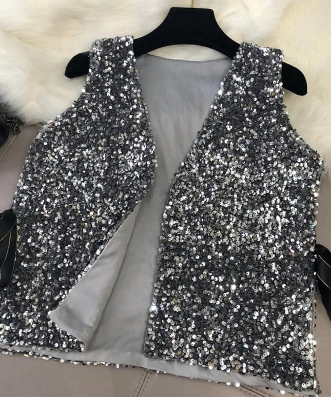 Kamizelka damska elegancka ozdobiona cekinami