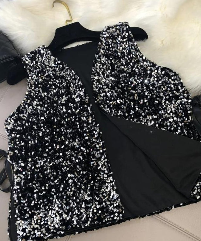 Kamizelka damska elegancka ozdobiona cekinami