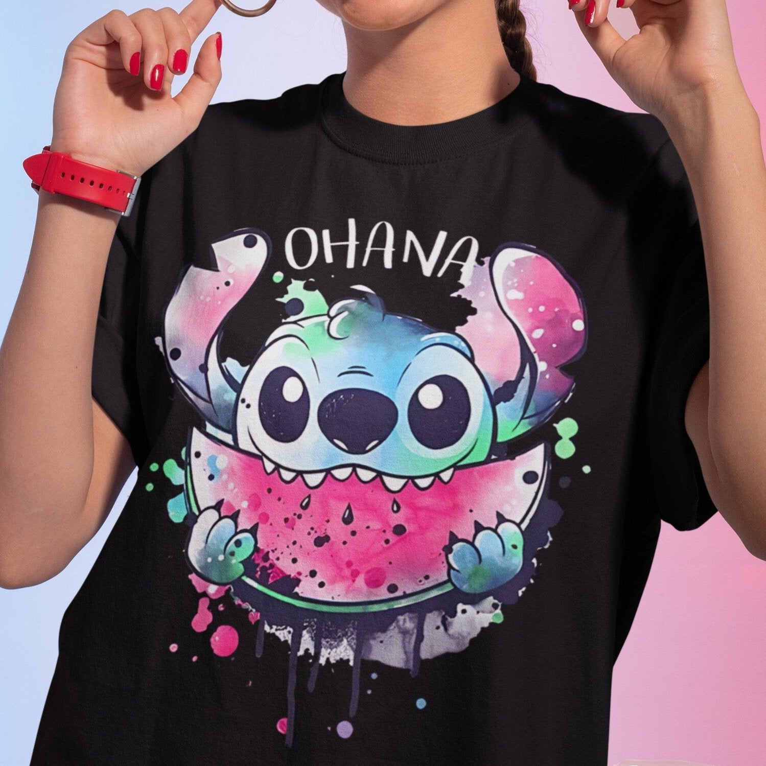 Damski T-shirt z motywem tęczowego Stitcha
