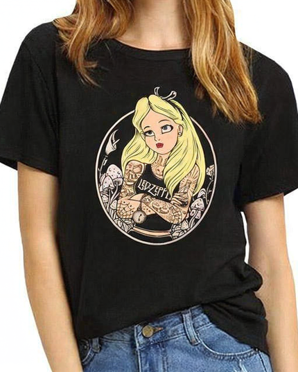 Damski T-shirt z motywem mrocznej Alicji w Krainie Czarów