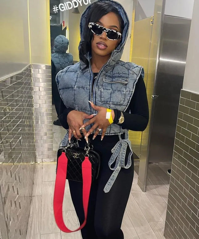 Kamizelka damska krótka z ozdobnym wiązaniem