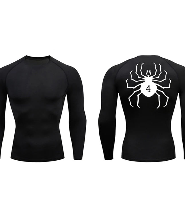 Sportowa koszulka męska kompresyjna z długim rękawem i motywem pająka na plecach