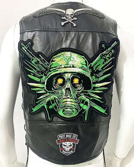 Kamizelka męska skórzana ze wzorem na plecach