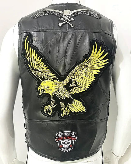 Kamizelka męska skórzana ze wzorem na plecach