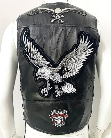 Kamizelka męska skórzana ze wzorem na plecach