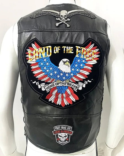 Kamizelka męska skórzana ze wzorem na plecach