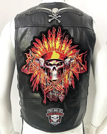 Kamizelka męska skórzana ze wzorem na plecach