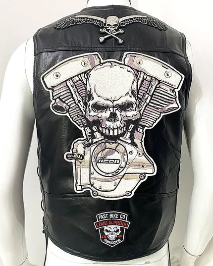 Kamizelka męska skórzana ze wzorem na plecach