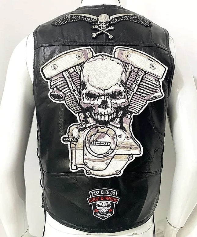 Kamizelka męska skórzana ze wzorem na plecach